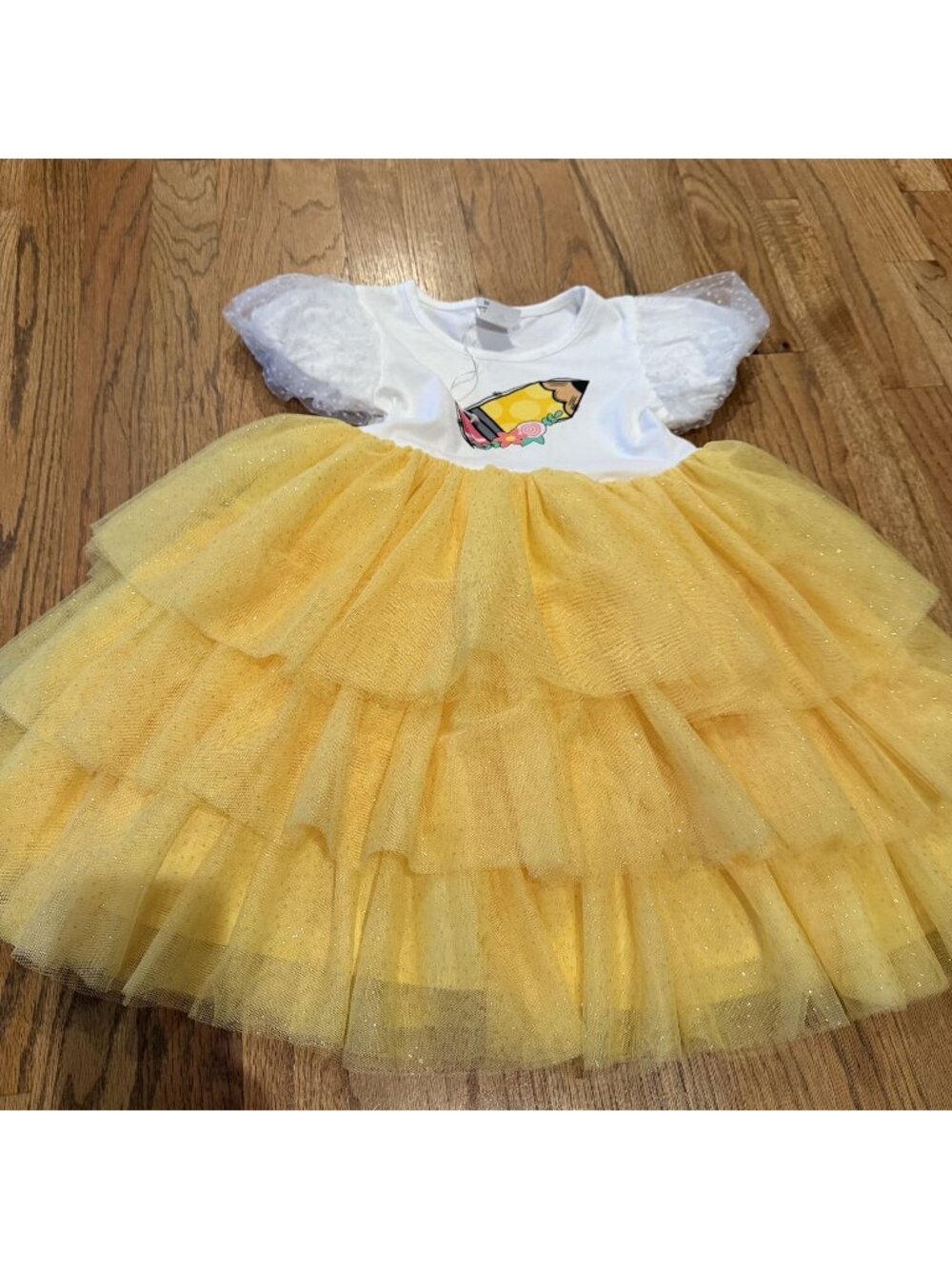 BMG GIRLS YELLOW BACK TO SCHOOL PENCIL DRESS NWOT SIZE 6